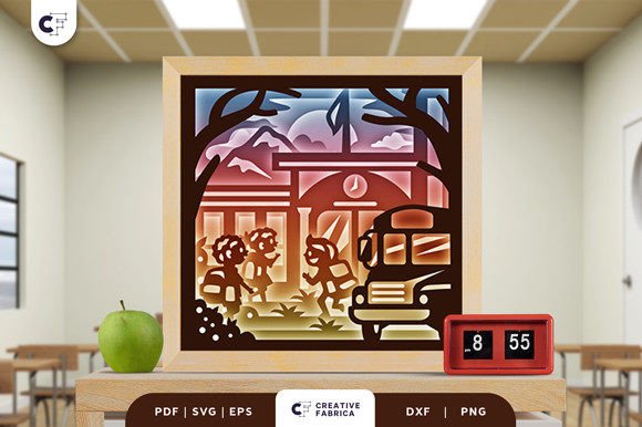Back to School 3D Shadow Box Paper Cut: Kids + 3D SVG