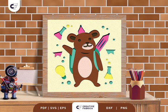 Bear Back to School 3D Shadow Box: 3D SVG for School Branding