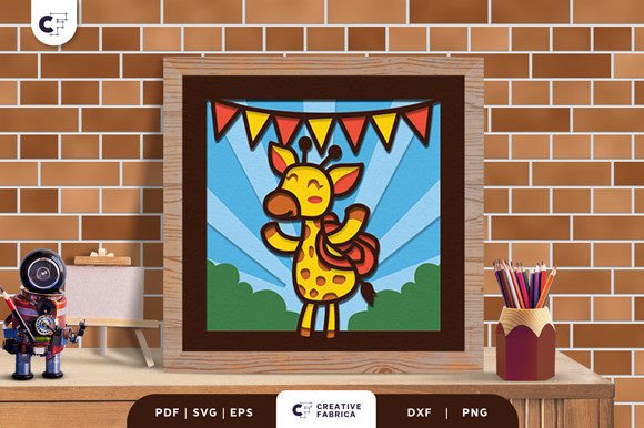 Giraffe Back to School 3D Shadow Box SVG