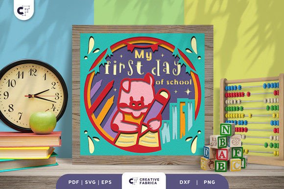 Pig Back to School 3D Shadow Box SVG