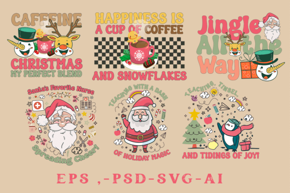 Retro Christmas T-Shirt Design Bundle