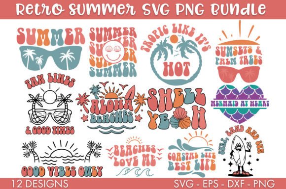 Retro Cute Summer SVG Bundle PNG: Graphics for Crafts & Content