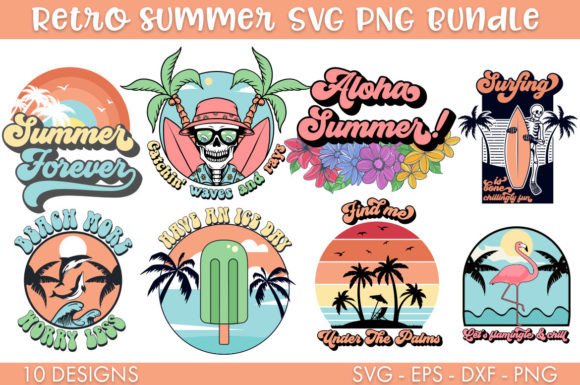 Retro Summer SVG Bundle PNG Cut File: Graphics for Crafts & Content