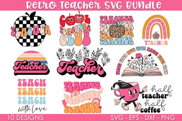 Retro Teacher SVG Bundle PNG